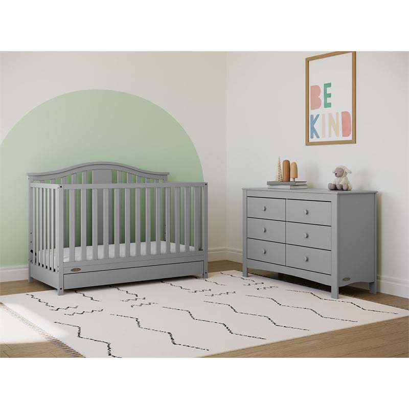 Stork Craft USA Graco Noah 6-Drawer Engineered Wood Double Dresser in Gray