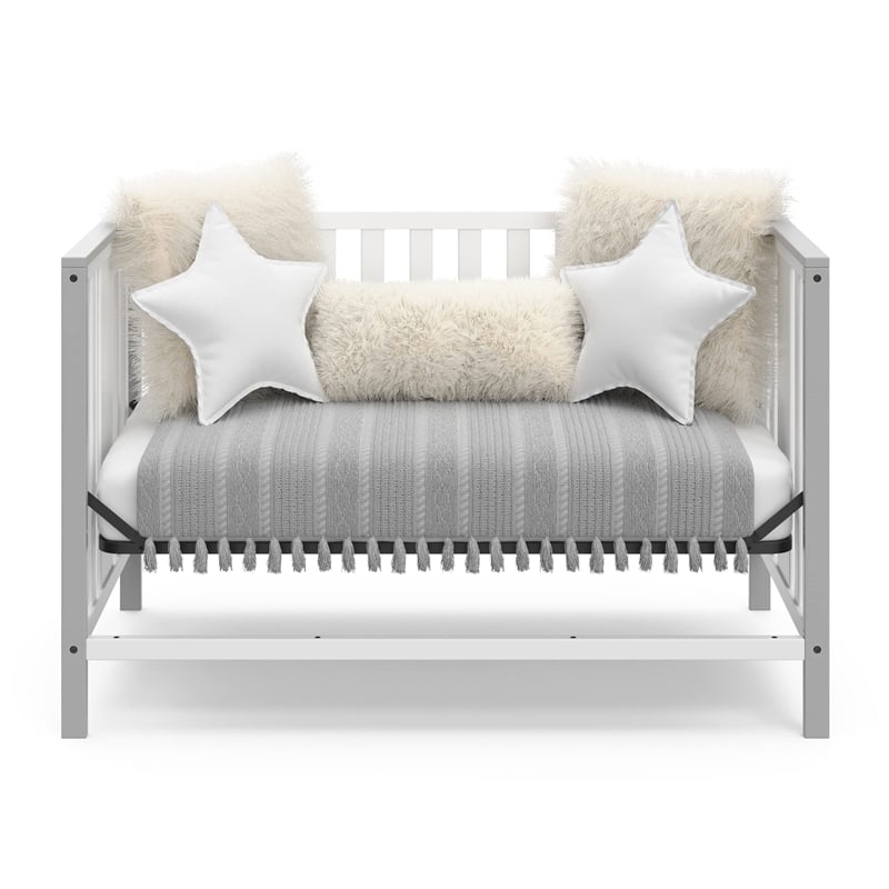 Stork Craft USA Pacific Wood 4-in-1 Convertible Crib in White/Pebble Gray