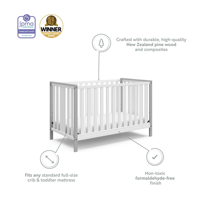 Stork Craft USA Pacific Wood 4-in-1 Convertible Crib in White/Pebble Gray