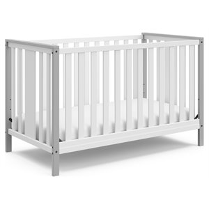 stork craft usa pacific wood 4-in-1 convertible crib in white/pebble gray
