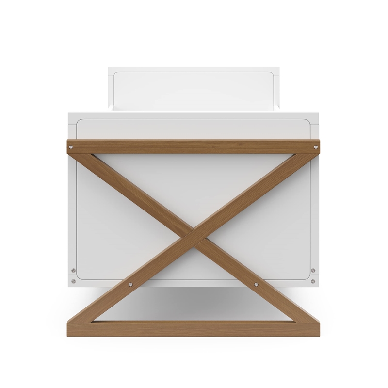 Stork Craft USA Equinox Wood Toddler Bed with Guardrails in White/Driftwood