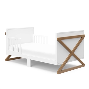 Stork Craft USA Equinox Wood Toddler Bed with Guardrails in White/Driftwood