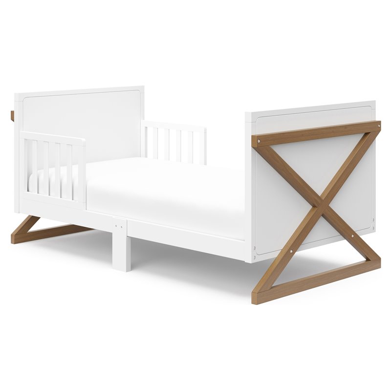 Stork Craft USA Equinox Wood Toddler Bed with Guardrails in White/Driftwood