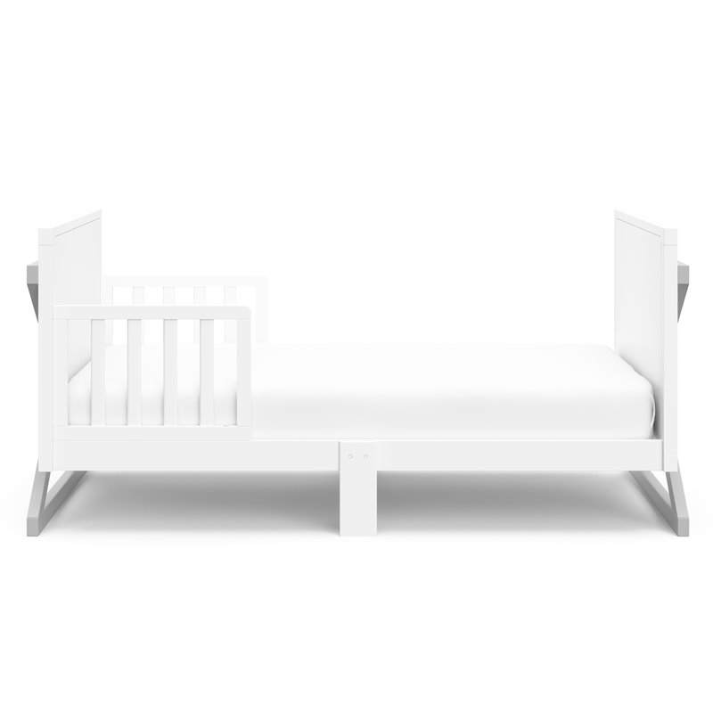 Stork Craft USA Equinox Wood Toddler Bed with Guardrails in White/Gray