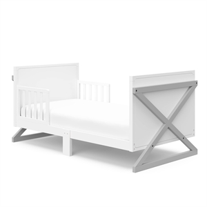 Stork Craft USA Equinox Wood Toddler Bed with Guardrails in White/Gray