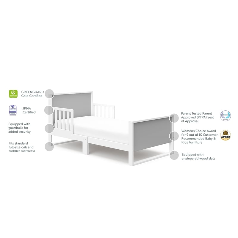 Stork Craft USA Slumber Modern Wood Toddler Bed in Pebble Gray/White