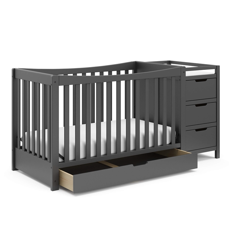 Stork Craft USA Graco Remi Wood 4-in-1 Convertible Crib and Changer in Gray