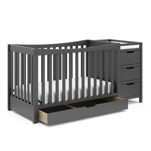 Stork Craft USA Graco Remi Wood 4-in-1 Convertible Crib and Changer in Gray