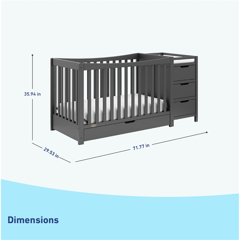 Stork Craft USA Graco Remi Wood 4-in-1 Convertible Crib and Changer in Gray