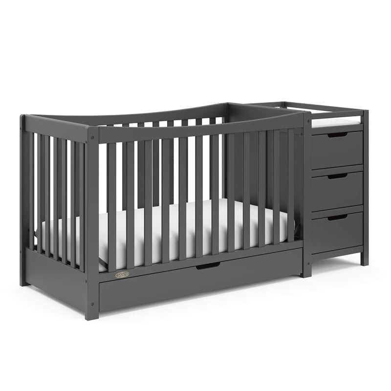 Stork Craft USA Graco Remi Wood 4-in-1 Convertible Crib and Changer in Gray