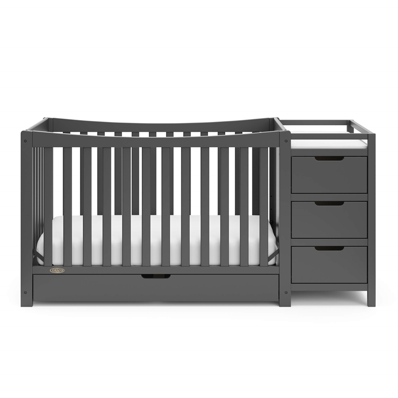 Stork Craft USA Graco Remi Wood 4-in-1 Convertible Crib and Changer in Gray