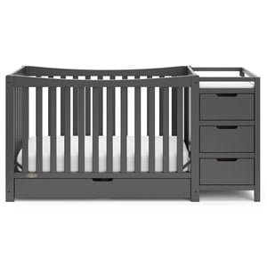 stork craft usa graco remi wood 4-in-1 convertible crib and changer in gray