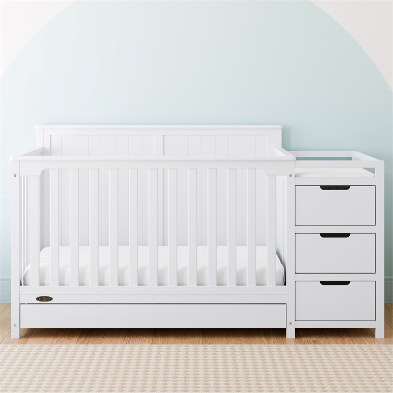 Stork Craft USA Graco Hadley Wood 4-in-1 Convertible Crib & Changer in White