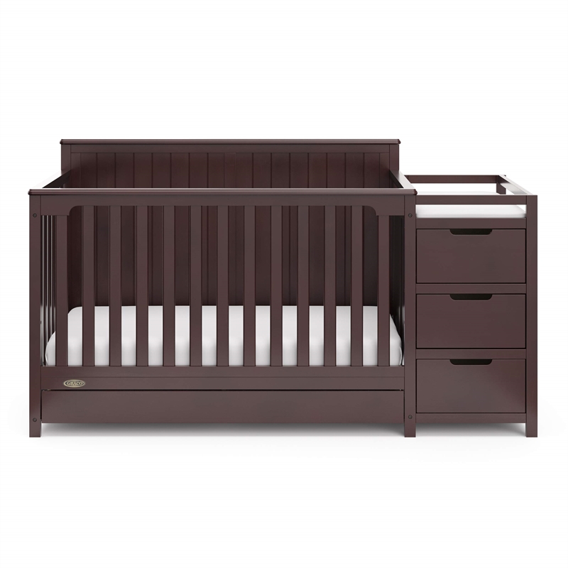Stork Craft USA Graco Hadley Wood 4-in-1 Convertible Crib & Changer in Espresso