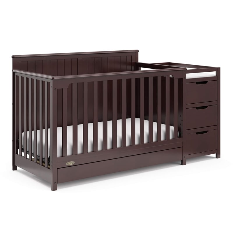 Stork Craft USA Graco Hadley Wood 4-in-1 Convertible Crib & Changer in Espresso