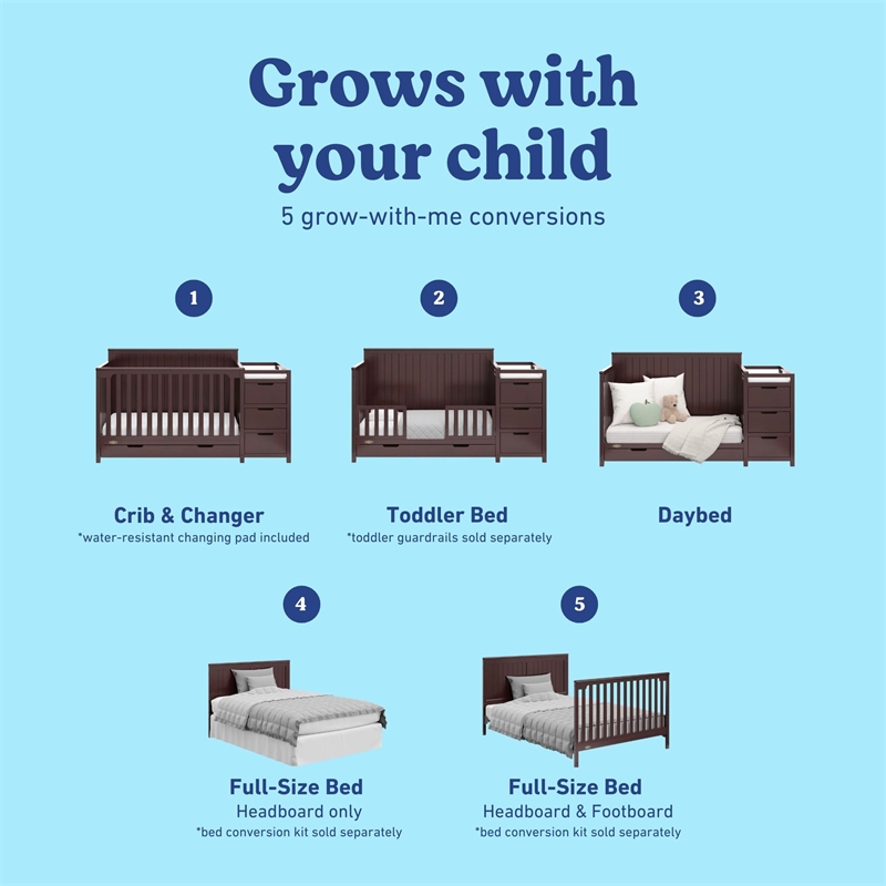 Stork Craft USA Graco Hadley Wood 4-in-1 Convertible Crib & Changer in Espresso