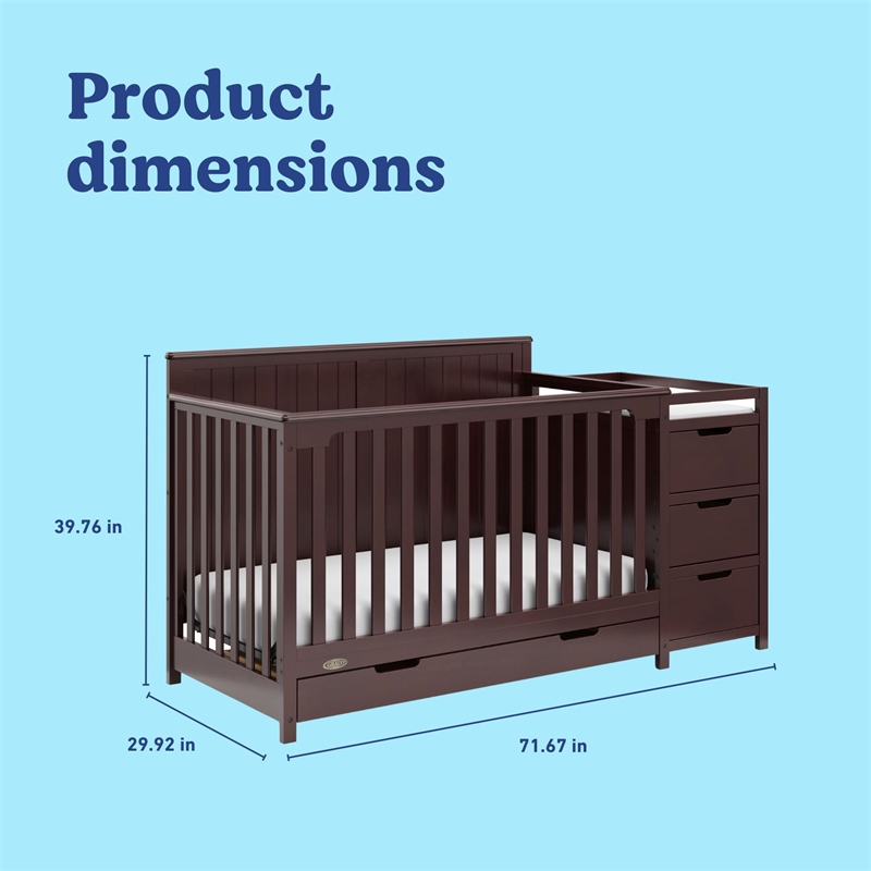 Stork Craft USA Graco Hadley Wood 4-in-1 Convertible Crib & Changer in Espresso