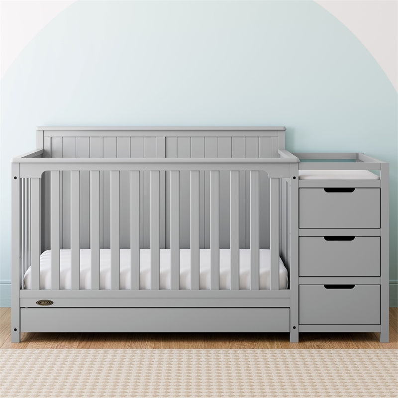 Stork Craft USA Graco Hadley Wood 4-in-1 Convertible Crib & Changer in Gray