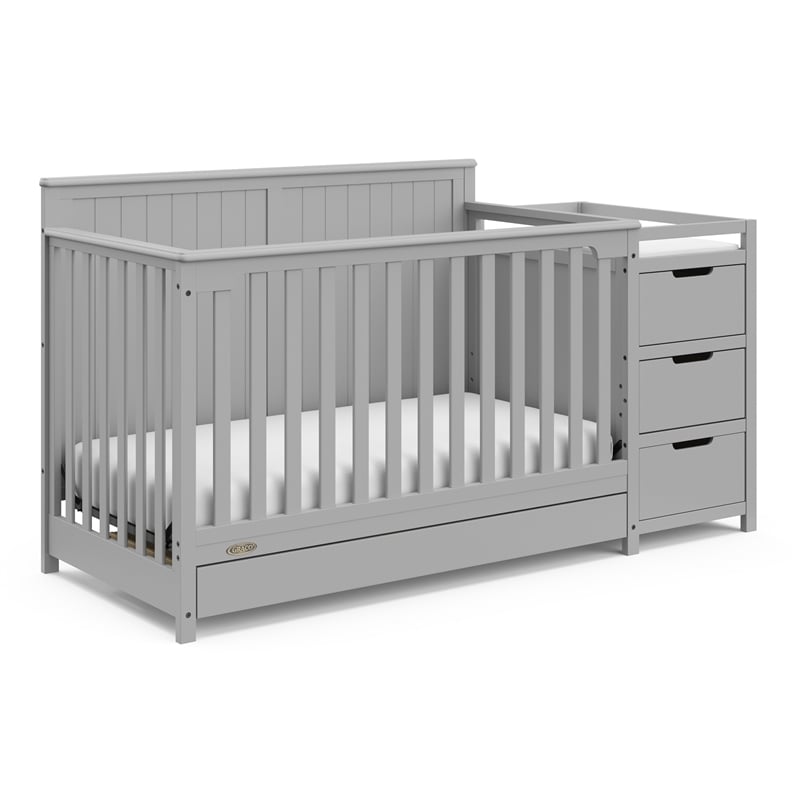 Stork Craft USA Graco Hadley Wood 4-in-1 Convertible Crib & Changer in Gray