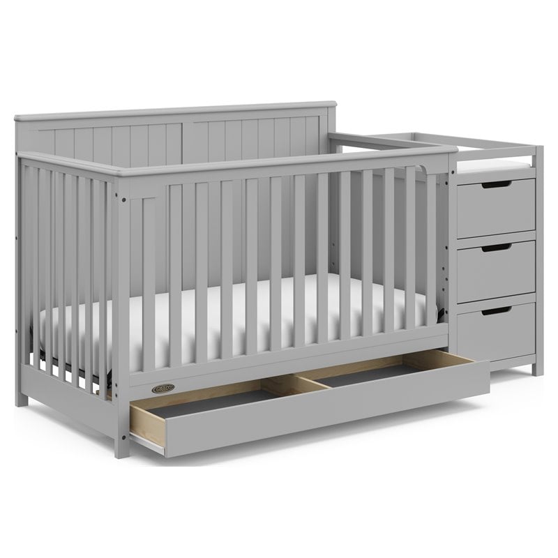 Stork Craft USA Graco Hadley Wood 4-in-1 Convertible Crib & Changer in Gray