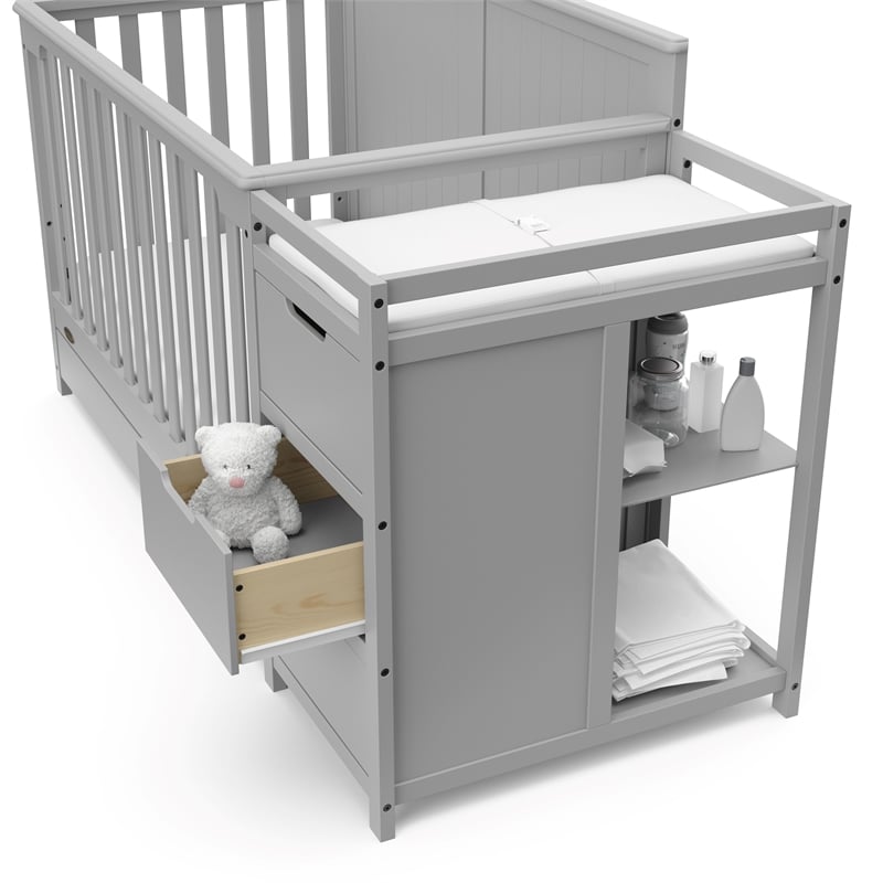 Stork Craft USA Graco Hadley Wood 4-in-1 Convertible Crib & Changer in Gray