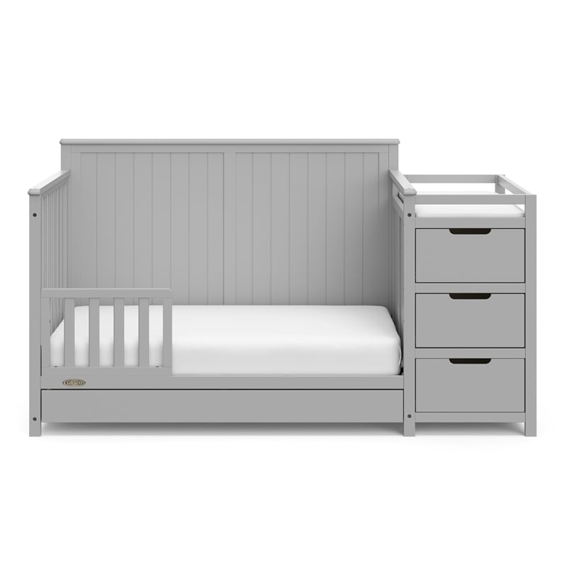 Stork Craft USA Graco Hadley Wood 4-in-1 Convertible Crib & Changer in Gray