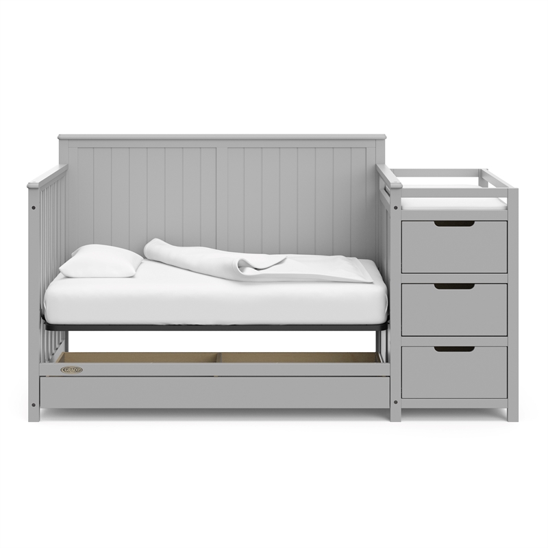 Stork Craft USA Graco Hadley Wood 4-in-1 Convertible Crib & Changer in Gray