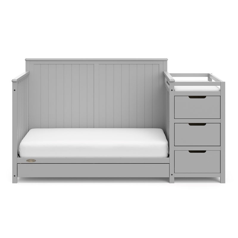 Stork Craft USA Graco Hadley Wood 4-in-1 Convertible Crib & Changer in Gray