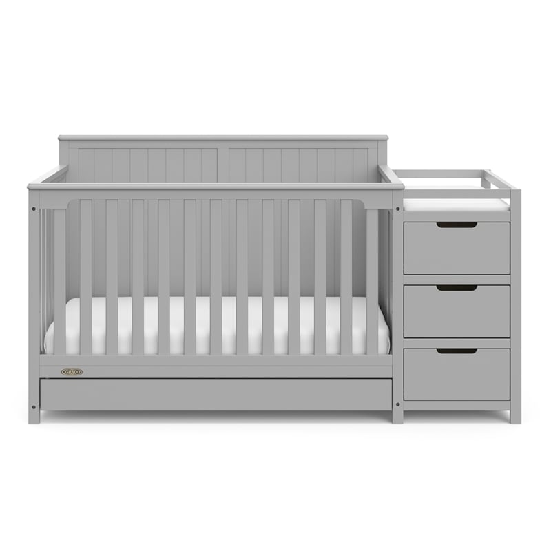 Stork Craft USA Graco Hadley Wood 4-in-1 Convertible Crib & Changer in Gray