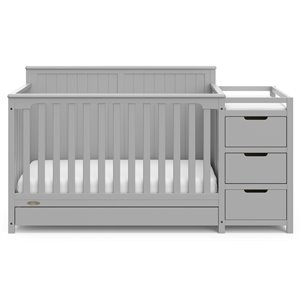 stork craft usa graco hadley wood 4-in-1 convertible crib & changer in gray