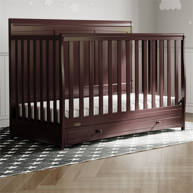Stork Craft USA Graco Asheville Wood 4-in-1 Convertible Crib in Espresso