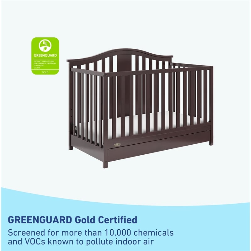 Stork Craft USA Graco Solano Wood 4-in-1 Convertible Crib and Changer in Gray