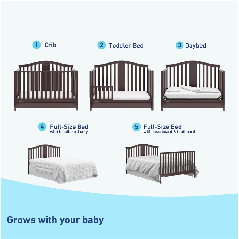 Stork Craft USA Graco Solano Wood 4-in-1 Convertible Crib and Changer in Gray