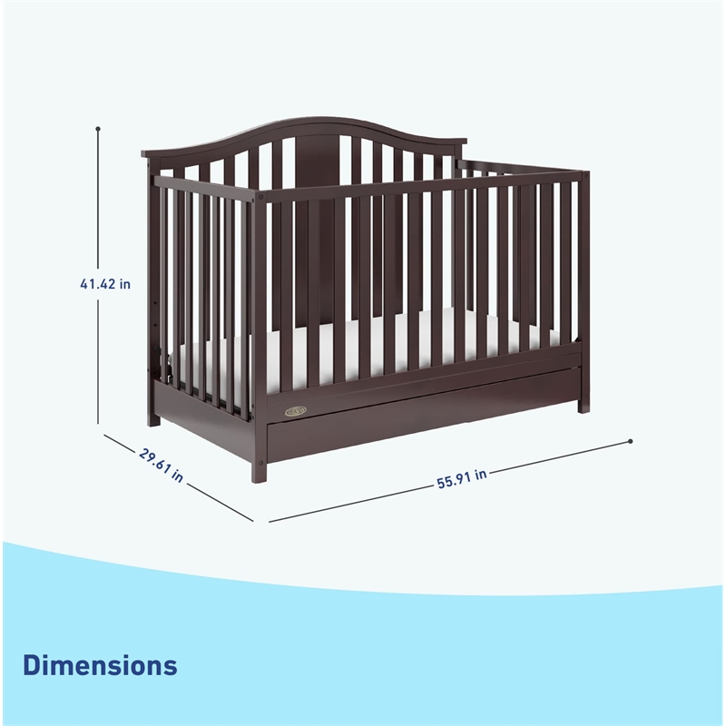 Stork Craft USA Graco Solano Wood 4-in-1 Convertible Crib and Changer in Gray