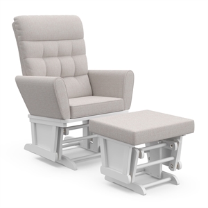 Stork Craft USA Harmony Premium Wood and Fabric Glider and Ottoman in White/Gray
