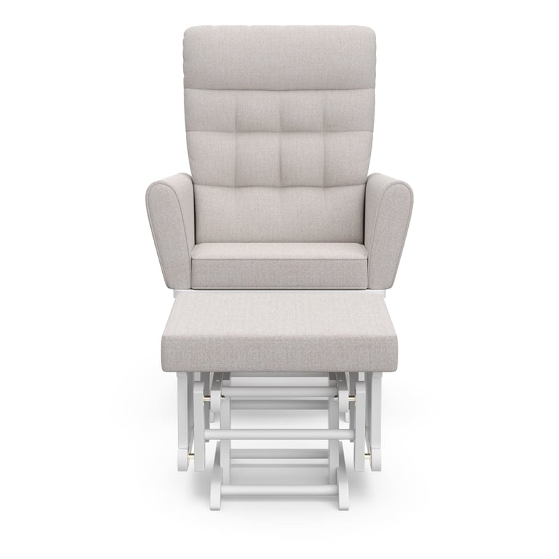 Stork Craft USA Harmony Premium Wood and Fabric Glider and Ottoman in White/Gray