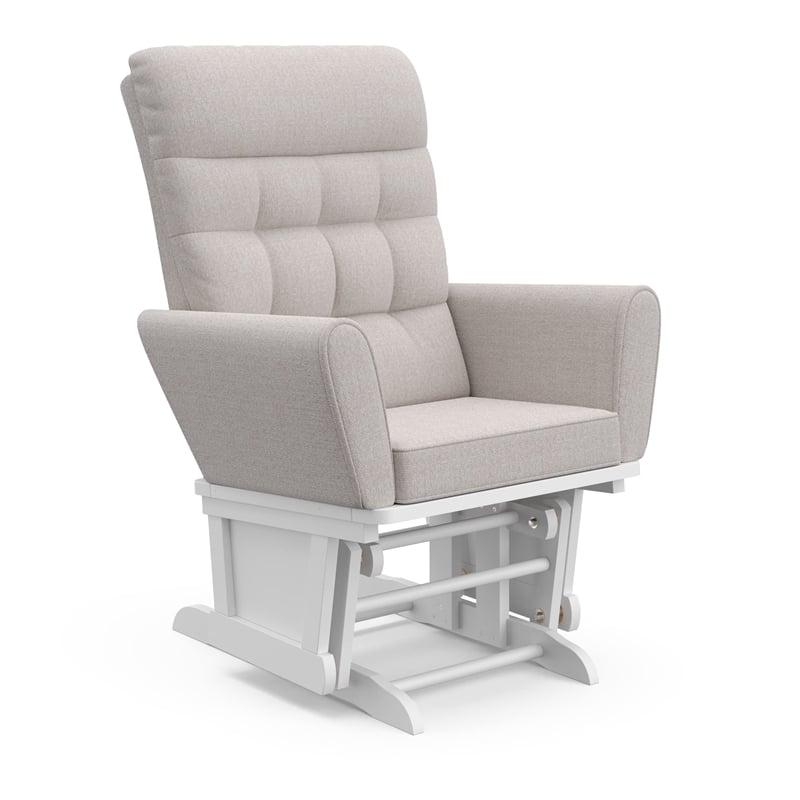 Stork Craft USA Harmony Premium Wood and Fabric Glider and Ottoman in White/Gray