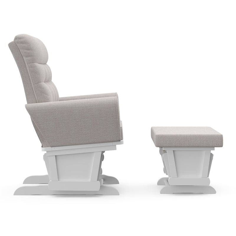 Stork Craft USA Harmony Premium Wood and Fabric Glider and Ottoman in White/Gray