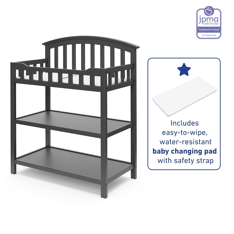 Stork Craft USA Graco 2-shelf Wood Baby Changing Table in Gray