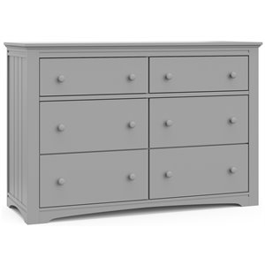 stork craft usa graco hadley 6-drawer wood double dresser in pebble gray