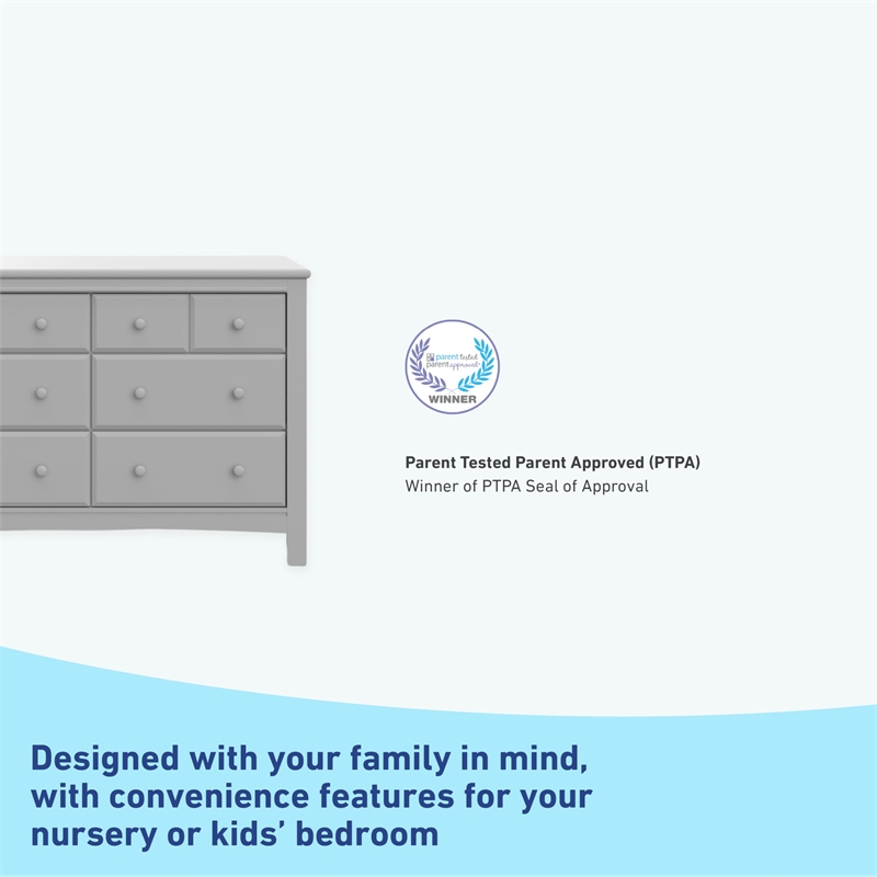 Stork Craft USA Graco Benton 6-Drawer Wood Double Dresser in Pebble Gray