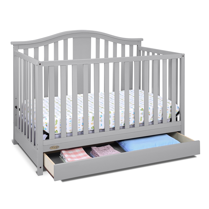 Stork Craft USA Graco Solano Wood 4-in-1 Convertible Crib with Drawer in Gray
