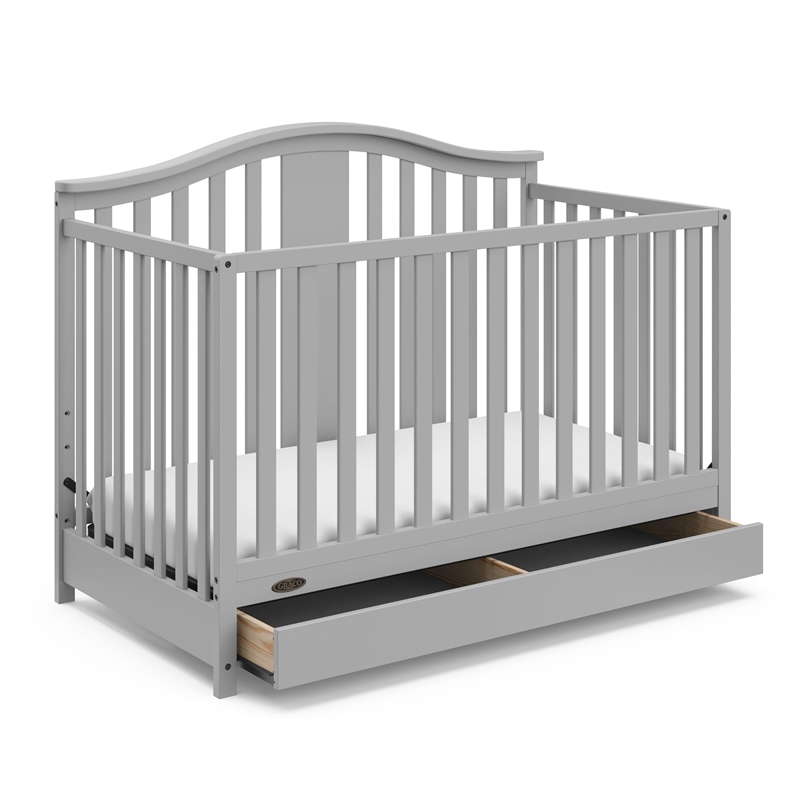 Stork Craft USA Graco Solano Wood 4-in-1 Convertible Crib with Drawer in Gray