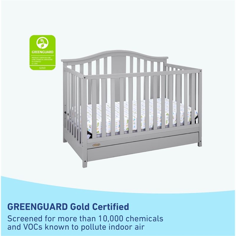 Stork Craft USA Graco Solano Wood 4-in-1 Convertible Crib with Drawer in Gray
