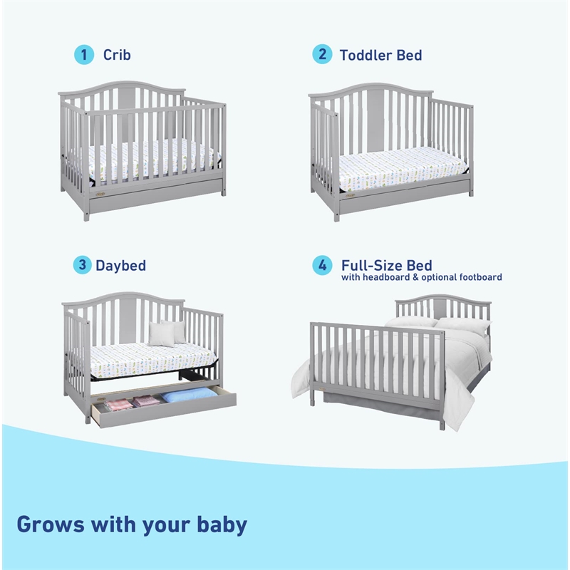 Stork Craft USA Graco Solano Wood 4-in-1 Convertible Crib with Drawer in Gray