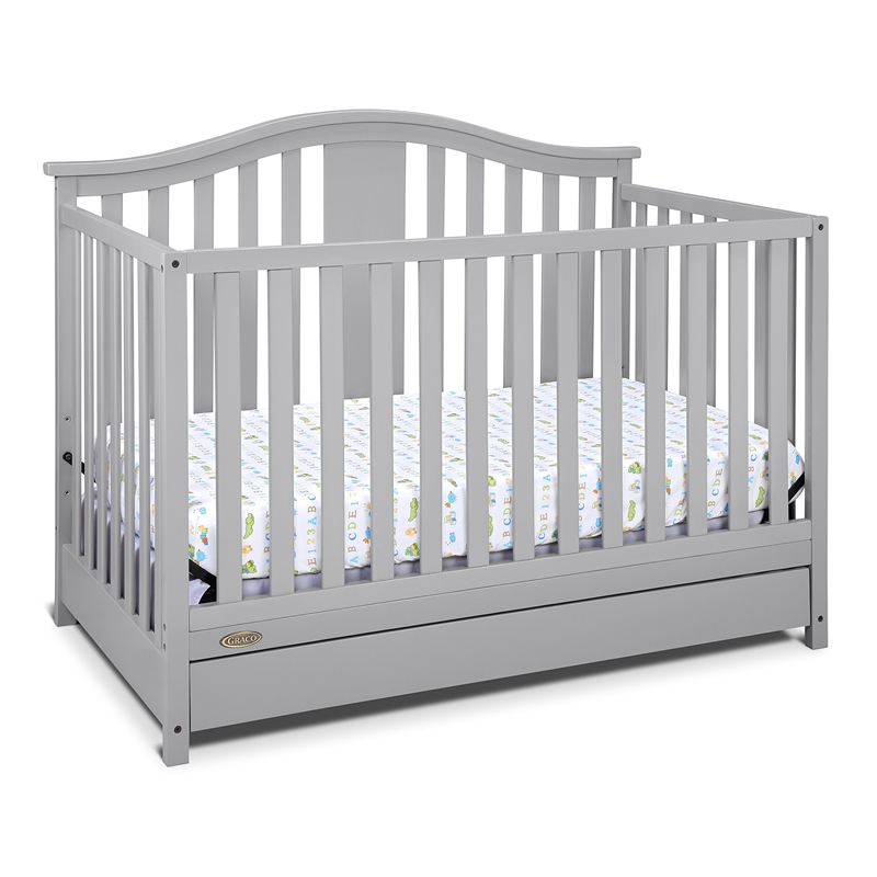 Stork Craft USA Graco Solano Wood 4-in-1 Convertible Crib with Drawer in Gray