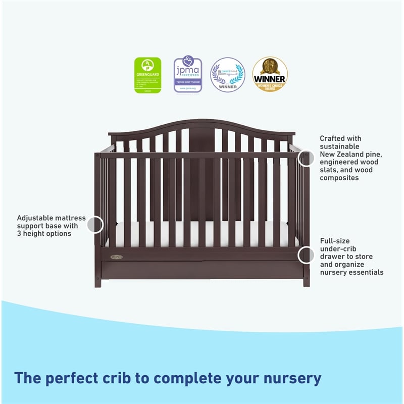 Stork Craft USA Graco Solano Wood 4-in-1 Convertible Crib with Drawer - Gray