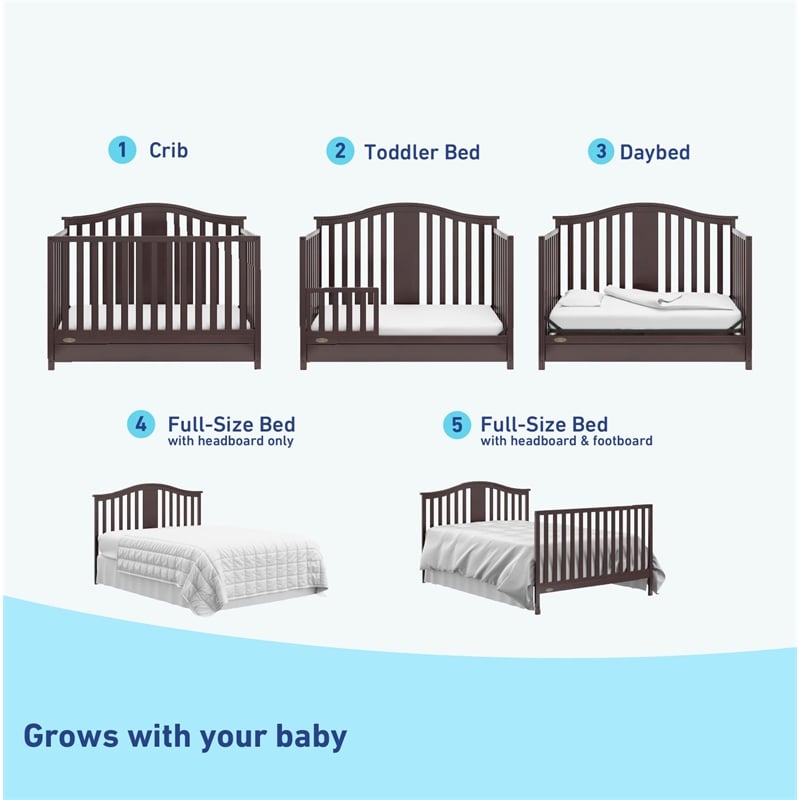 Stork Craft USA Graco Solano Wood 4-in-1 Convertible Crib with Drawer - Gray