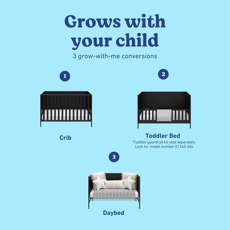 Stork Craft USA Graco Theo Wood 3-in-1 Convertible Crib in Black