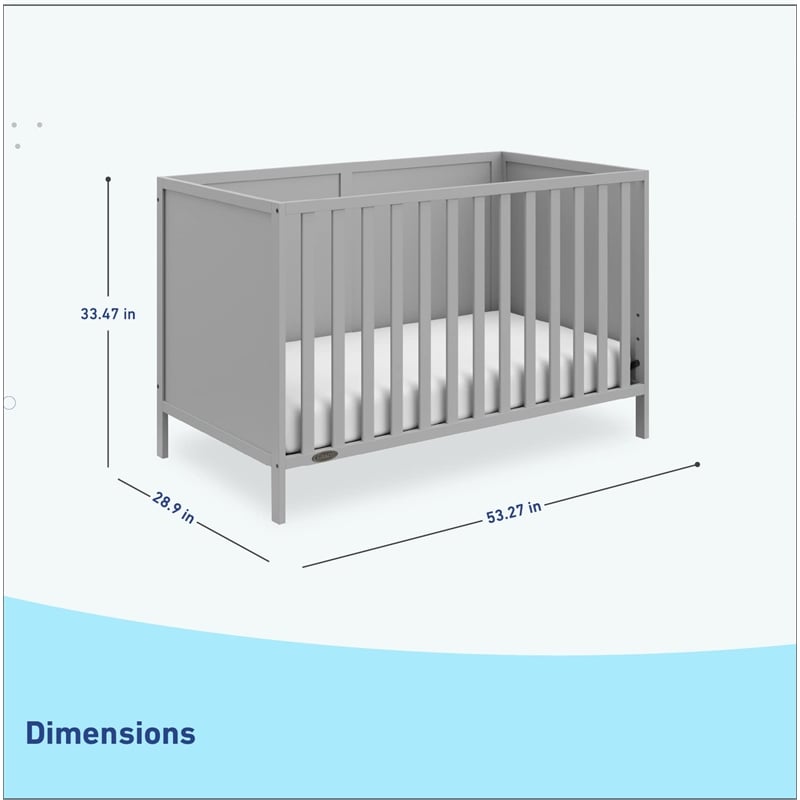 Stork Craft USA Graco Theo Wood 3-in-1 Convertible Crib in Pebble Gray